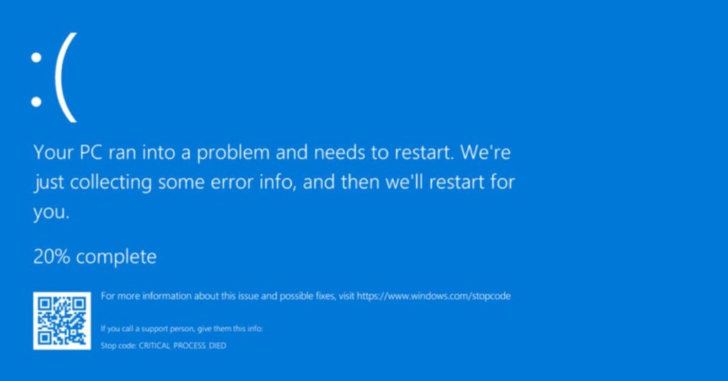 A computer screen displaying the 'Blue Screen of Death' with an error message linked to a CrowdStrike update issue.