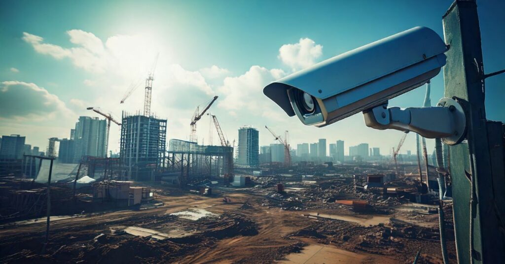 Smart sensor at a construction site showing signs of digital tampering