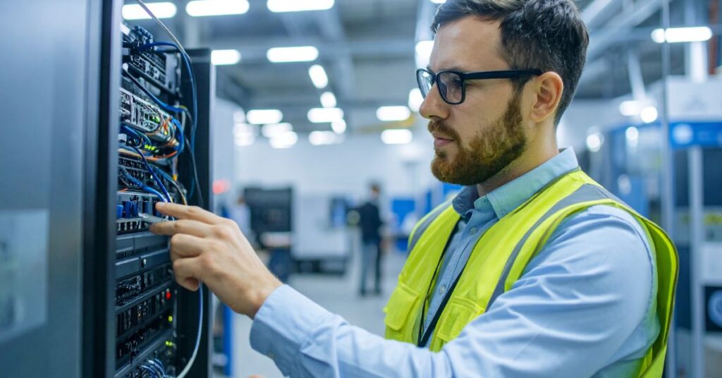 Healthtech founder reviewing SOC 2 compliance dashboard with secure endpoints in use.